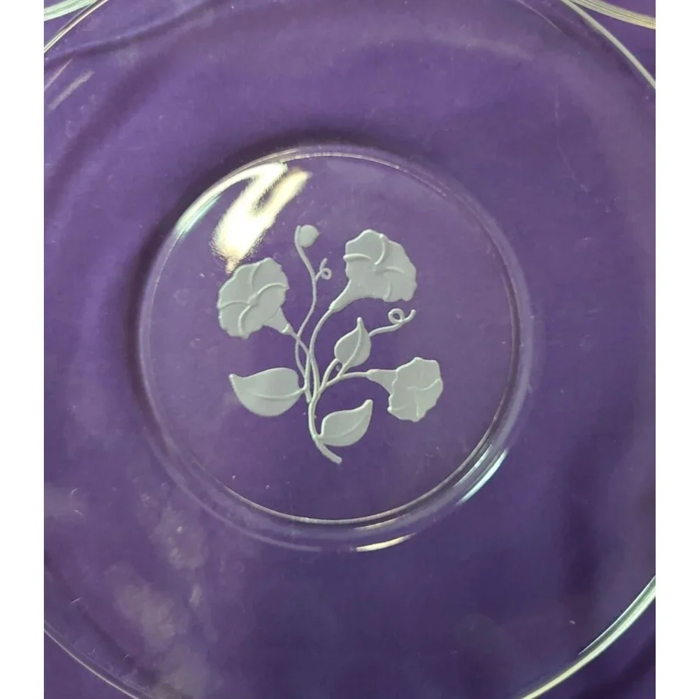 VTG Lot Of 6 Clear Etched Cut Glass Salad Plates 8” Crystal Elegant Flowers